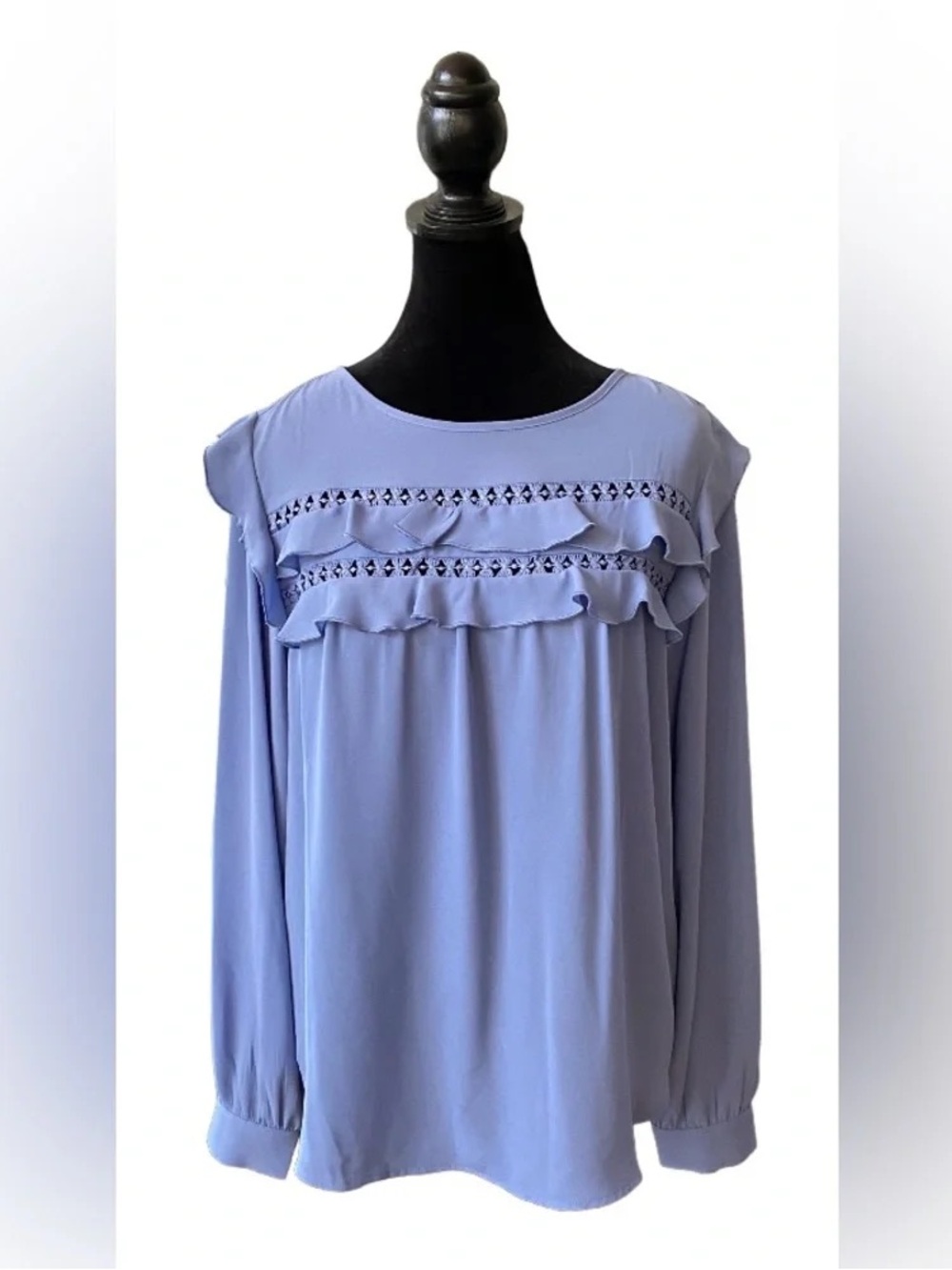 LOFT Lavender Ruffle Eyelet Long Sleeve Blouse